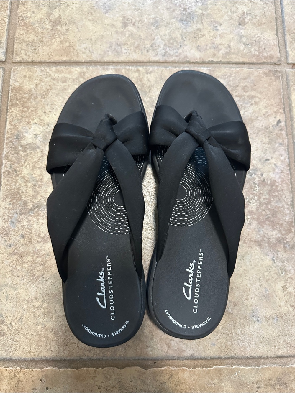 Clarks Cloudsteppers Black Knot-Detail Slide Sandals size 7